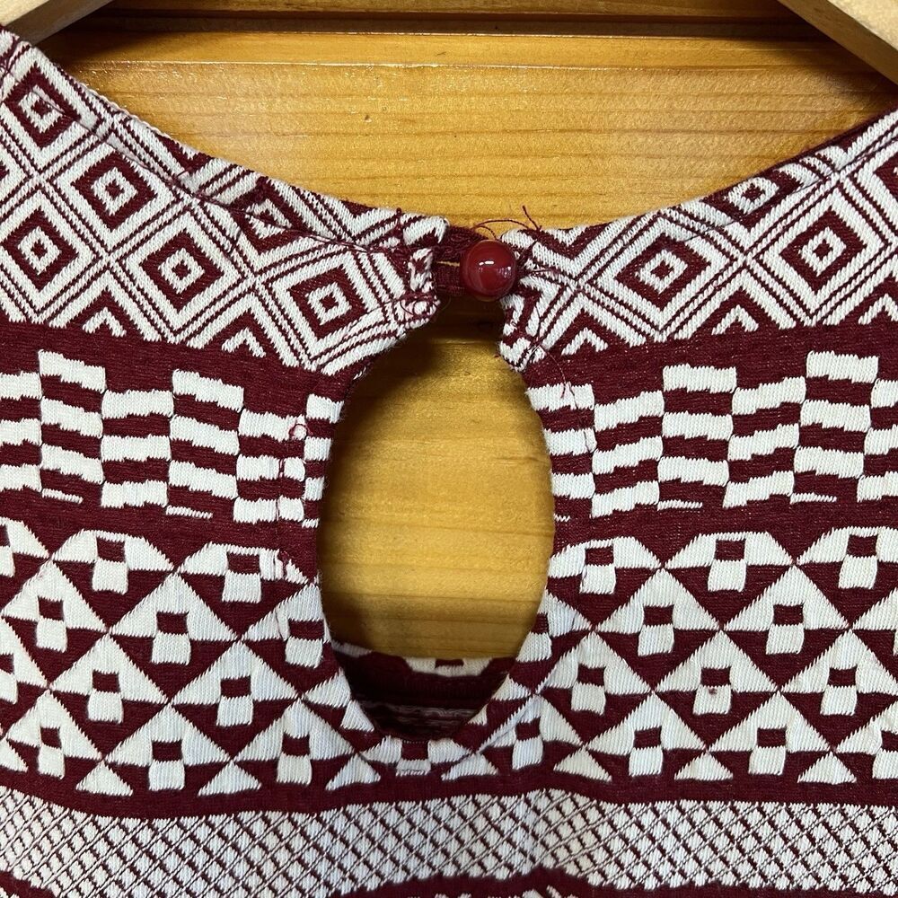 Ginger G Sleeveless Midi Dress Maroon and White Aztec Print Women's Medium Aline - Picture 5 of 5